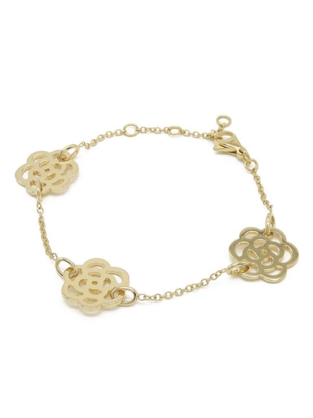 Chanel Camellia 3 Motif Chain Bracelet Openwork 18k Yellow Gold
